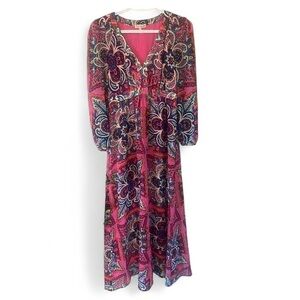 Juicy Couture Pink And Blue Bohemian Paisley Key Hole Maxi Dress Size 2/4